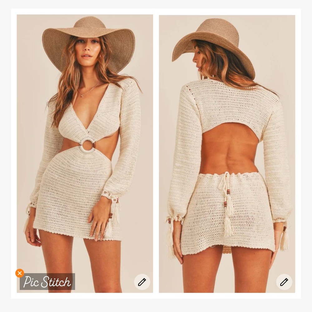 Gab & Kate Ibiza Long Sleeve Crochet Mini Dress